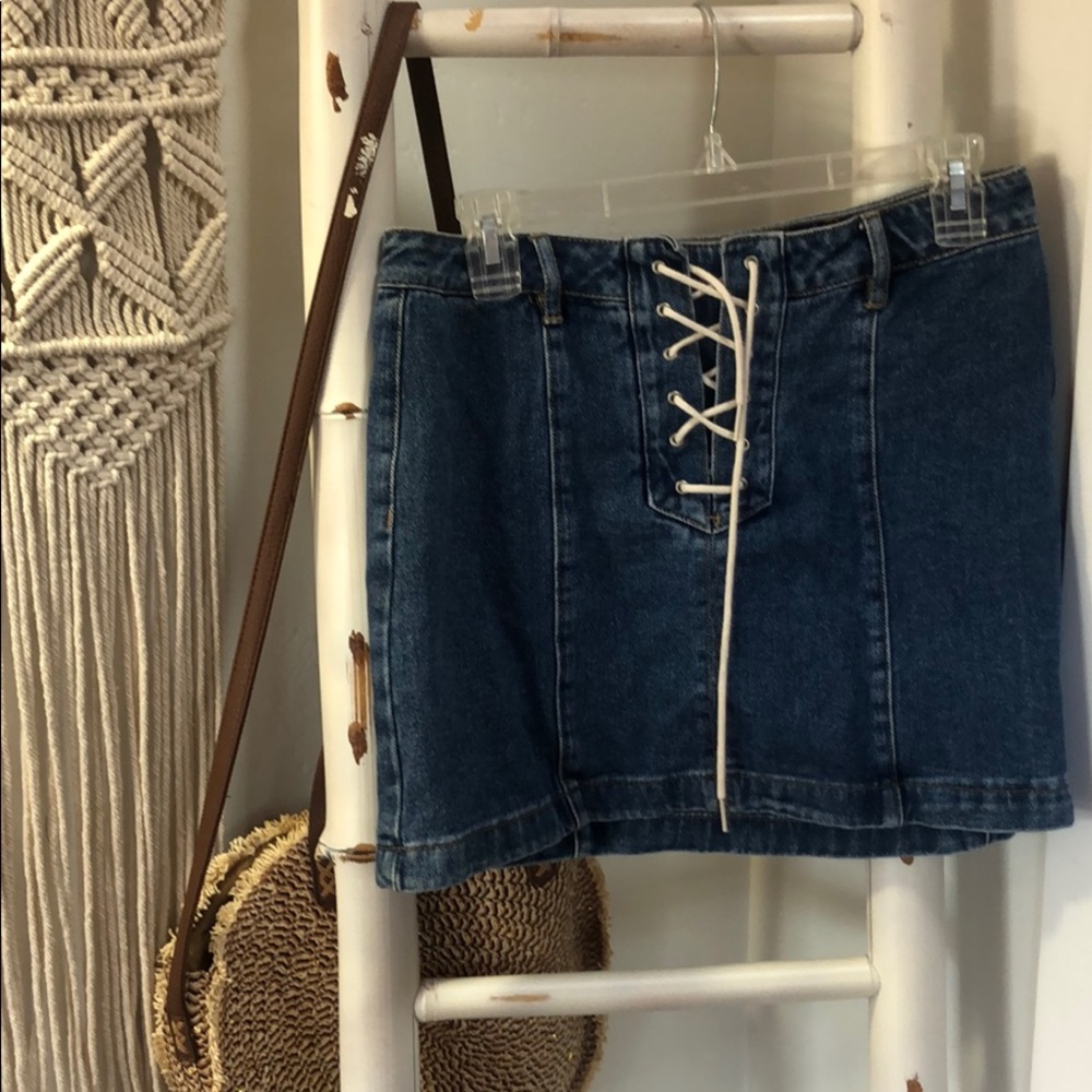 pac sun denim tie up skirt!